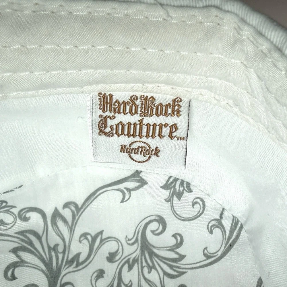 Hard Rock Couture Glam Rock Rhinestone Peace Sign Cadet Hat White Adjustable